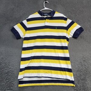 Polo Ralph Lauren Polo Shirt Mens Large Yellow Navy Stripe Green Pony Casual